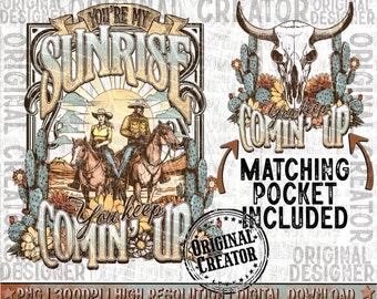 Western Png, Western Boho Png, Western You're My Sunrise Png Pocket Set, Sublimation Png, Western Shirt Design Png, Boho Skull Png