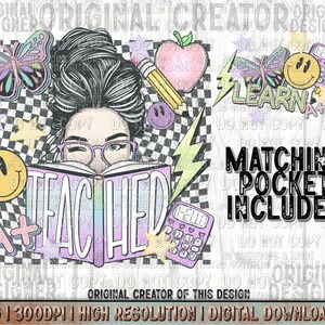 Trendy Retro Teacher Png, Back to School Design, Sublimation Png, Teacher Design, School Png Design, Trendy png, Learning Png, Teacher Png