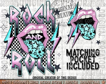 Rock and Roll Design, Pocket Set, Rolling Stone Mouth png, Rock and Roll png Descarga digital Png, Sublimación Png, Country Western Shirt Png