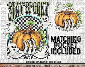 Retro Halloween Png, Stay Spooky Png, Pocket Set, Trendy Designs Png, Sublimation Png, Halloween Png, Ghost Design, Skeleton Png,