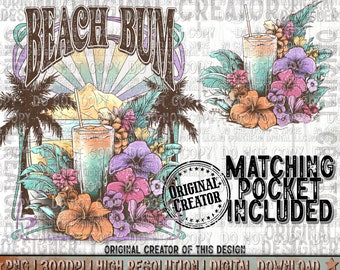 Retro Summer Png, Beach Bum Png Pocket Set, Trendy Png, Sublimation Design png, Digital Design png, Summer Design Png, Beach Vibes Png,