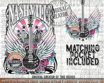 Nashville Music City Png Pocket Set, Western Music Png, Western Sublimation Png, Western Shirt Design Png, Western Design Png, Png