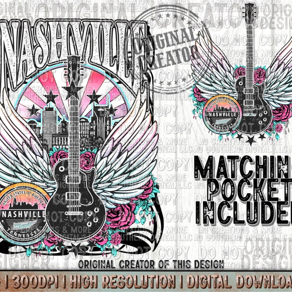 Nashville Music City Png Pocket Set, Western Music Png, Western Sublimation Png, Western Shirt Design Png, Western Design Png, Png