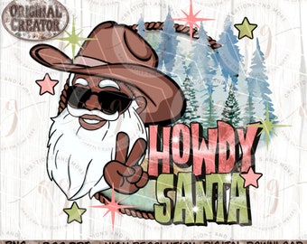 Western Christmas Png Howdy Santa Png | Western Christmas Png | Cowboy Santa Png | Santa Claus Png Sublimation Western Png