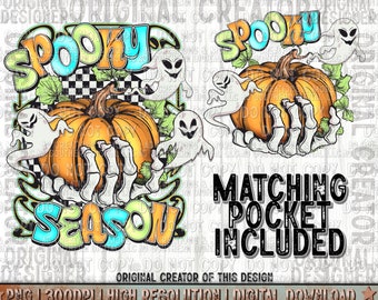Retro Halloween Png, Stay Spooky Png, Pocket Set, Trendy Designs Png, Sublimation Png, Halloween Png, Ghost Design, Skeleton Png