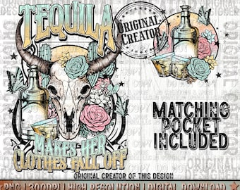 Tequila Makes her Clothes Fall off Png, Western Boho Png, Western Sublimation png, Western Shirt Design Png, Boho Skull Png, Tequlia Design