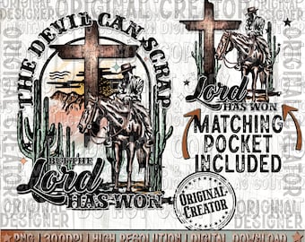Western Cowboy, Lord Has Won Pocket Set Png, Western Sublimation Png, Western Faith Png, Christian Png, Western Shirt Png