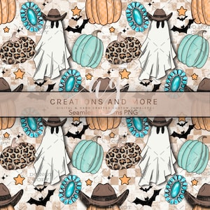 Western Retro Halloween Seamless Pattern PNG | Seamless Png | Halloween seamless Png | Western Seamless Png | Western Png | Retro Fall png