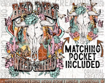 Western Boho skull Png, Western cowgirl Png Pocket Set, Western Sublimation Png, Western shirt Design, Westen Design Clipart Png