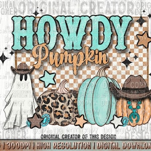 Western Halloween Howdy Pumpkin Png | Western Retro Png | Western Png | Fall Png | Pumpkin Png | Sublimation Png Design | Png