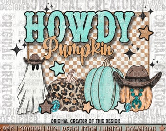 Western Halloween Howdy Pumpkin Png | Western Retro Png | Western Png | Fall Png | Pumpkin Png | Sublimation Png Design | Png
