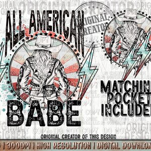 Western Cowgirl All American Babe Pocket Set PNG sublimation Design Download, red, white and blue png, Independence Day png, Fourth of July