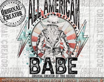 Western Cowgirl All American Babe PNG sublimation Design Download, red, white and blue png, Independence Day png, Fourth of July