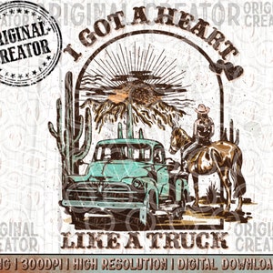 Heart Like A Truck Png, Western Sunset Cowgirl, PNG Sublimations, Designs Downloads, Sublimation Download, Design PNGs, Country PNG