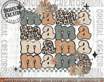 Mama Retro Flower PNG | Sublimation Png | Mama Png | Retro Png | Sublimation design | Leopard Mama Png