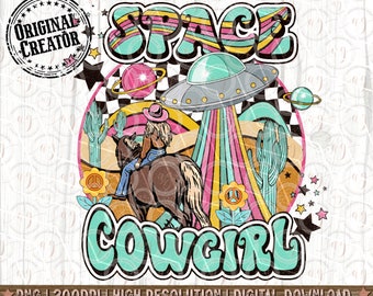 Western Retro Space Cowgirl | Western Retro Png | Designs Downloads | PNG Clipart | Shirt Design |Sublimation Downloads, DTG Png