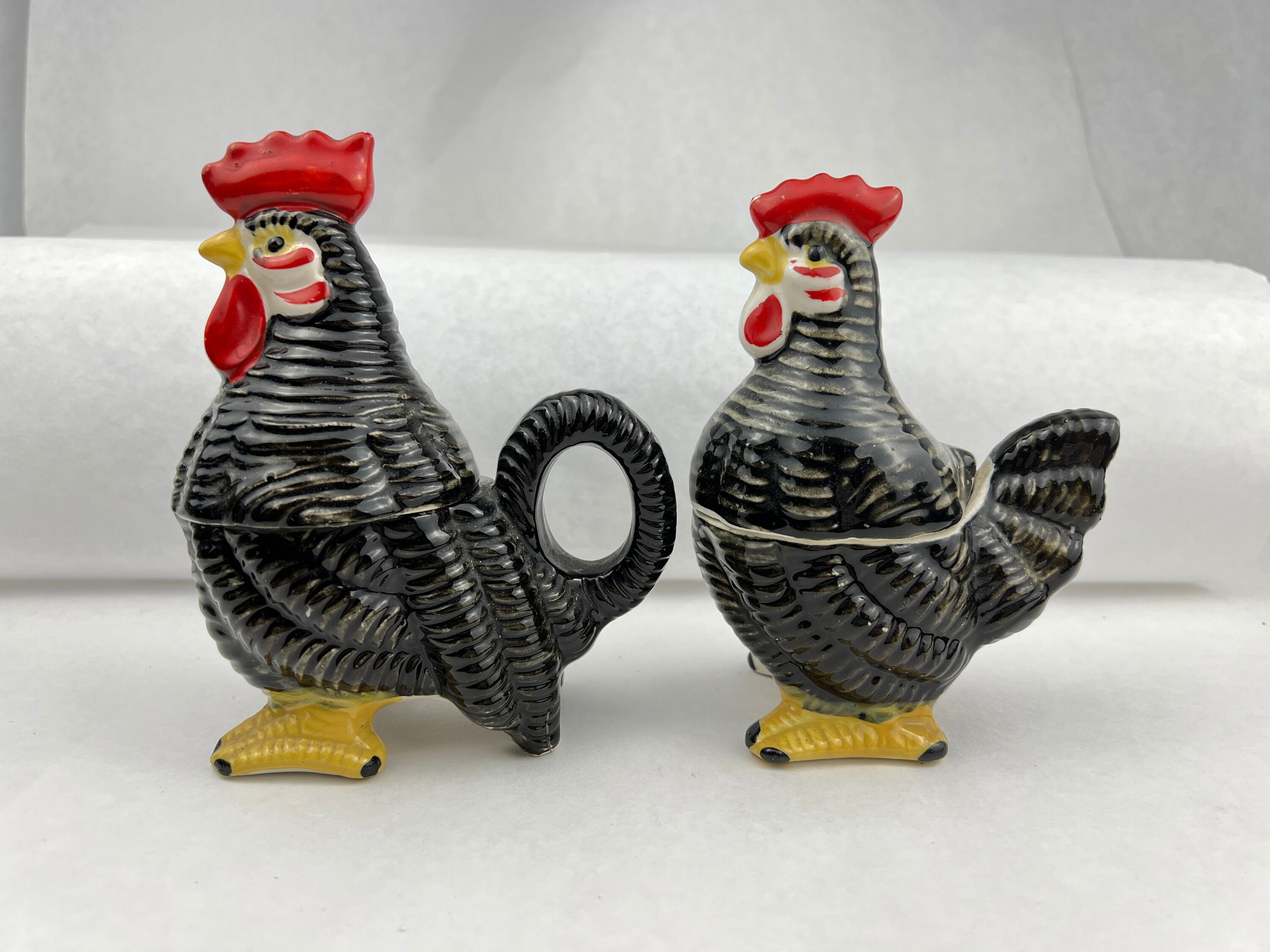 Relco Japan Rooster Hen Salt and Pepper Creamer Sugar Stacking Set Vintage 50's Etsy