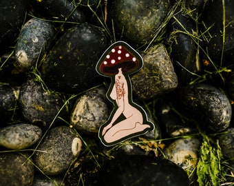Mushroom Head Girl Die Cut Sticker, Vinyl Sticker, Mushrooms, Cute