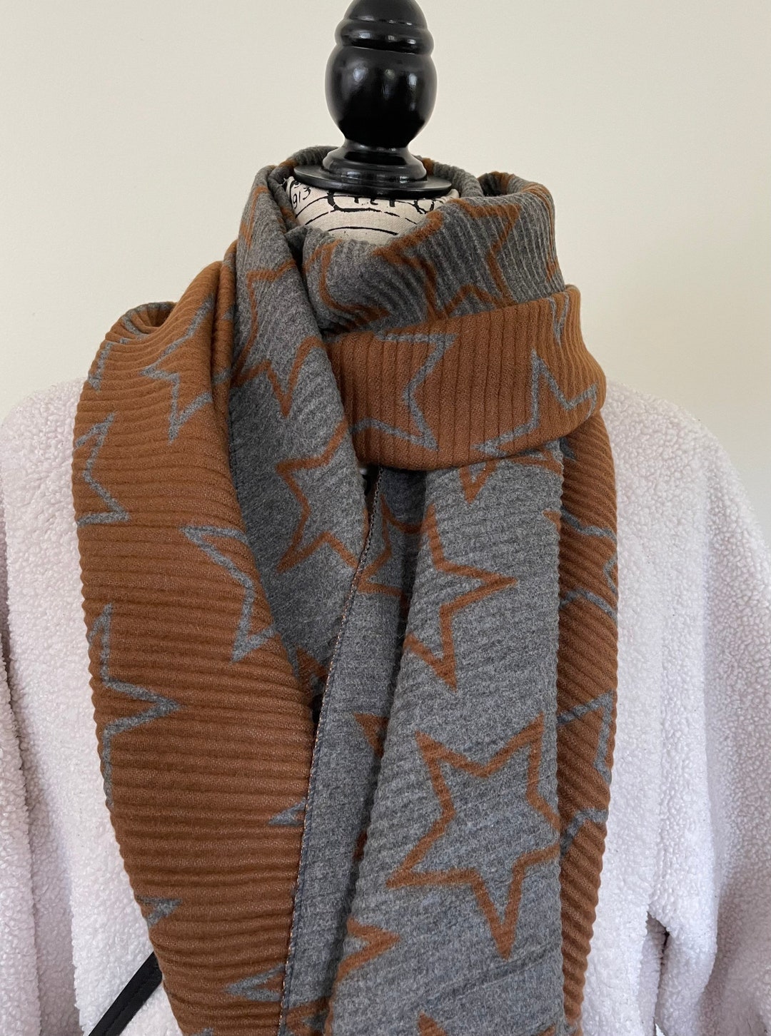 Reversible Star Ribbed Scarf Ladies Winter Scarf Star Scarf Etsy