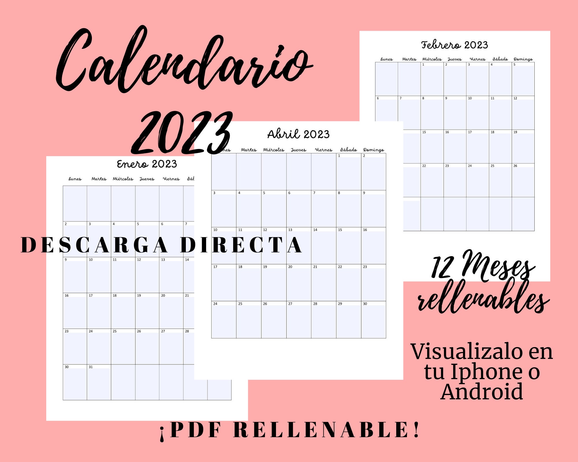 Calendario 2023 Digital Editable Imprimible Etsy Gambaran