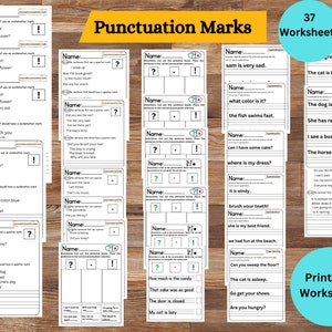 37 Punctuation worksheets| Preschoo|Kindergarten|Homeschool |Printable Worksheeets| Punctuation Marks Practice Pages| Punctuation Sentences