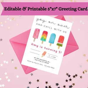 Editable Popsicle Birthday Invitation, Pop On Over Chill With Us Popsicle Party Ice Cream,Popsicle Birthday Invite