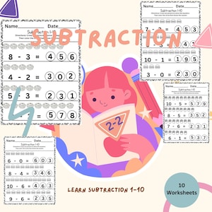 10 Worksheets Kindergarten Subtraction ,math printable, Subtraction worksheet for kindergarten, printable Subtraction