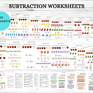 Math Printable Worksheets|Kindregarten| 1st Grade Subtraction Worksheets| Homeschool Resource Math Worksheet| Instant Download Worksheets