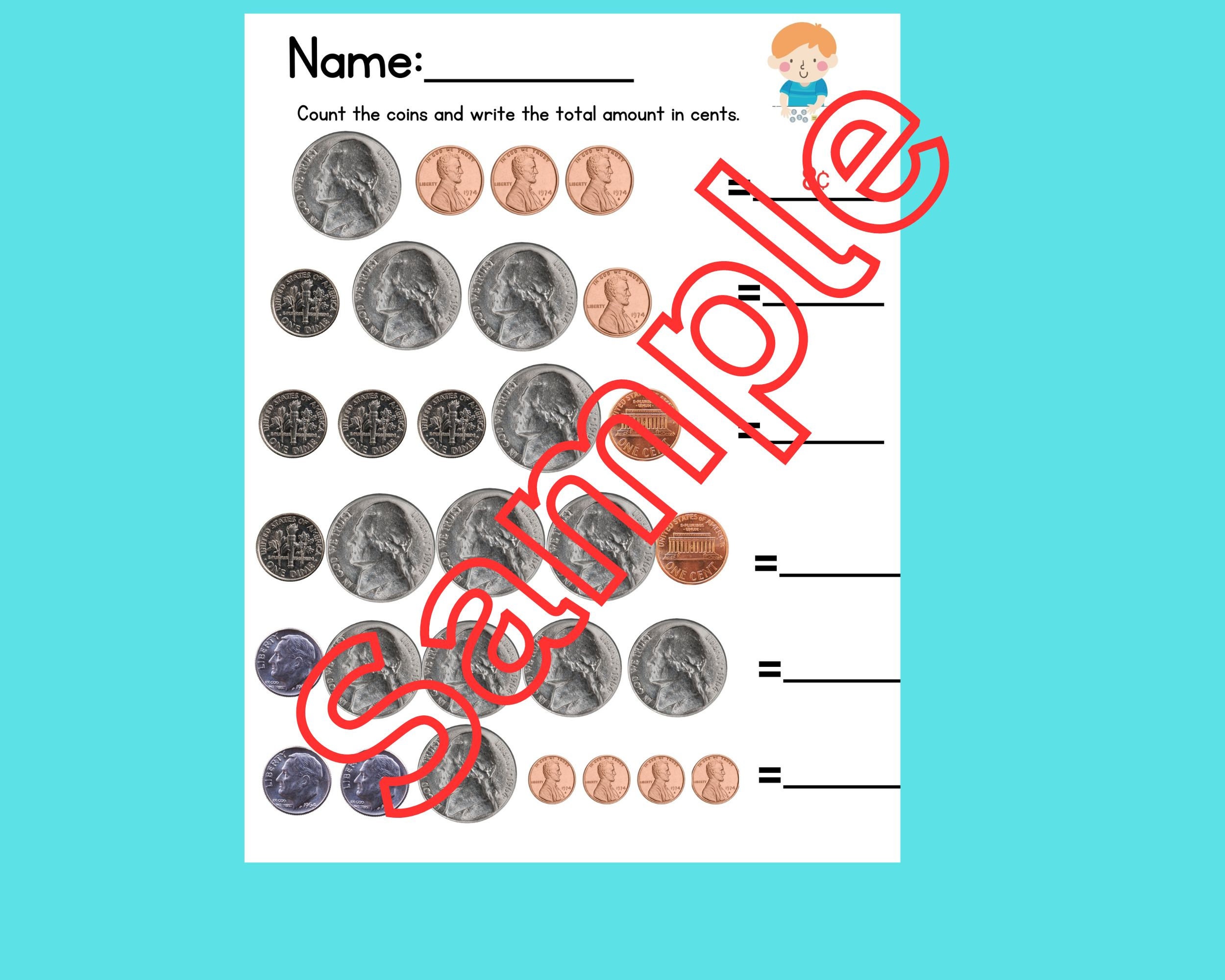 Instant Download Printable Coin Worksheets, Learn Coins, Count Money