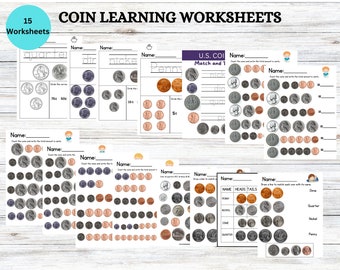 Instant Download Printable Coin Worksheets, Learn Coins, Count Money, Back to School, Writing Activity, Kindergarten, 1st Grade, 2nd Grade