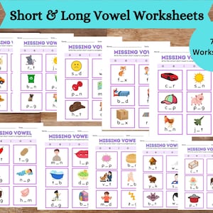 Vowels Worksheet Bundle, Kindergarten,Long and Short Vowels, Homeschool Worksheets for Kids, Classroom Vowel Work,Learn Vowels,Phonics