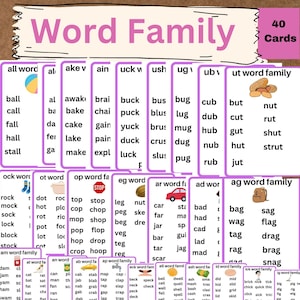CVC Words, Phonics Cards Printable, Kindergarten Reading, CVC Word Family Lists, Phonetic, Toddlers, Homeschool Kids Resource