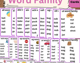 CVC Words, Phonics Cards Printable, Kindergarten Reading, CVC Word Family Lists, Phonetic, Toddlers, Homeschool Kids Resource
