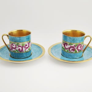 Vintage Arzberg mocha coffee set – 2 cups & saucers, overglaze hand-painted, gold interior, signed, Germany 1950s