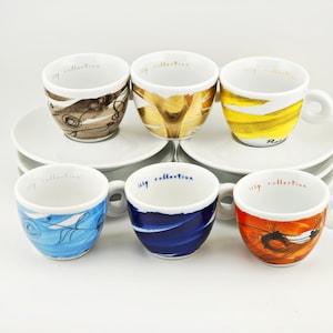 Illy Collection 1999 Peter Roesch Espresso Cups & Saucers Set of 6 – Numbered Bavarian Porcelain