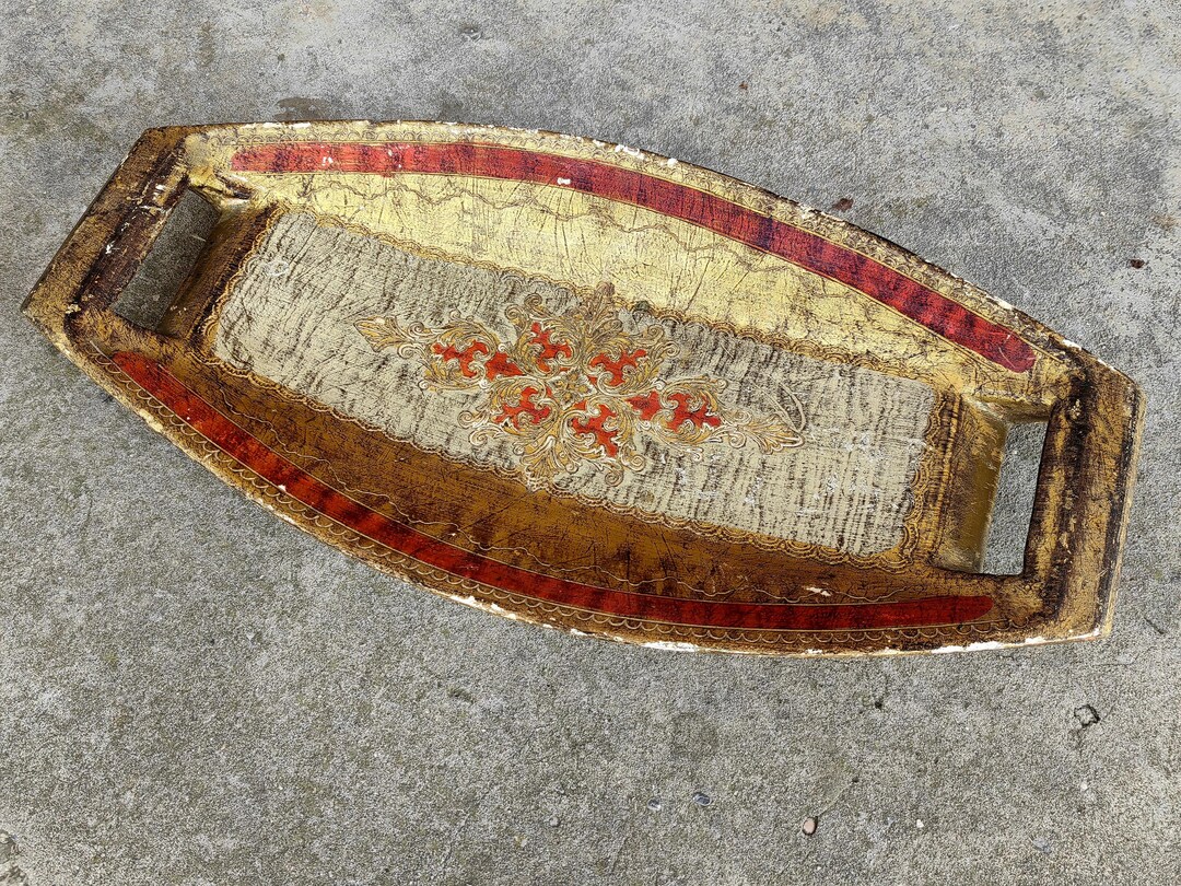 Vintage Italian Florentine Tray – Hand Painted Toleware – Gold Red ...