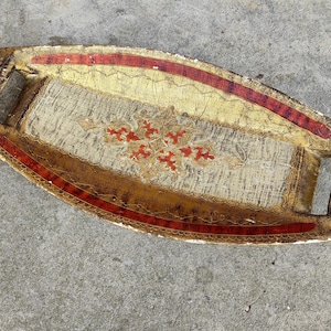 Vintage Italian Florentine Tray – Hand Painted Toleware – Gold Red Cream – 1970s Hollywood Regency Decor