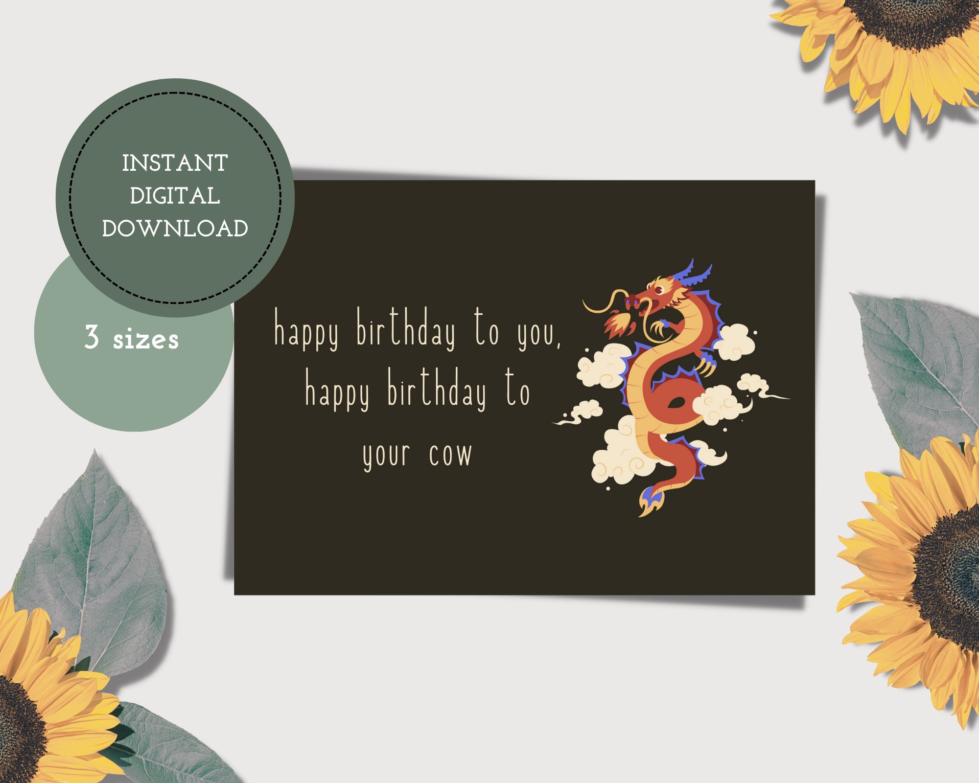 Mushu Printable Birthday Card mulan dragon Digital Birthday Card