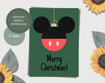 Mickey Ornament Printable Christmas Card — Mouse Holiday Card — Digital Christmas Card — Digital Download — Merry Christmas — Happy Holidays