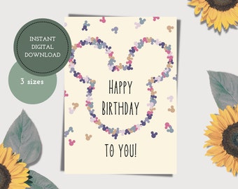 Mouse Confetti Printable Birthday Card — Digital Birthday Card — Digital Download — Stationary — Disney — Mickey Mouse