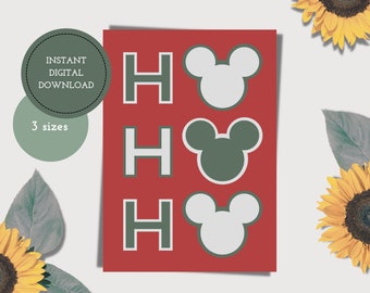 Mickey Ho Ho Ho Printable Christmas Card — Mouse Santa Holiday Card — Digital Christmas Card — Digital Download — Minimalist Christmas