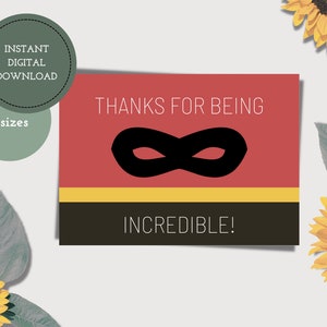 Incredibles afdrukbare bedankkaart — Digitale bedankkaart — Digitale download — The Incredibles — Minimalistische superheldenkaart — Geeky Card