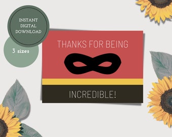 Incredibles Printable Thank You Card — Digital Thank You Card — Digital Download — The Incredibles — Minimalist Superhero Card — Geeky Card