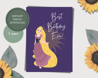 Rapunzel Printable Birthday Card — Tangled — Digital Birthday Card — Best Birthday Ever — Digital Download — Stationary — Disney Princess
