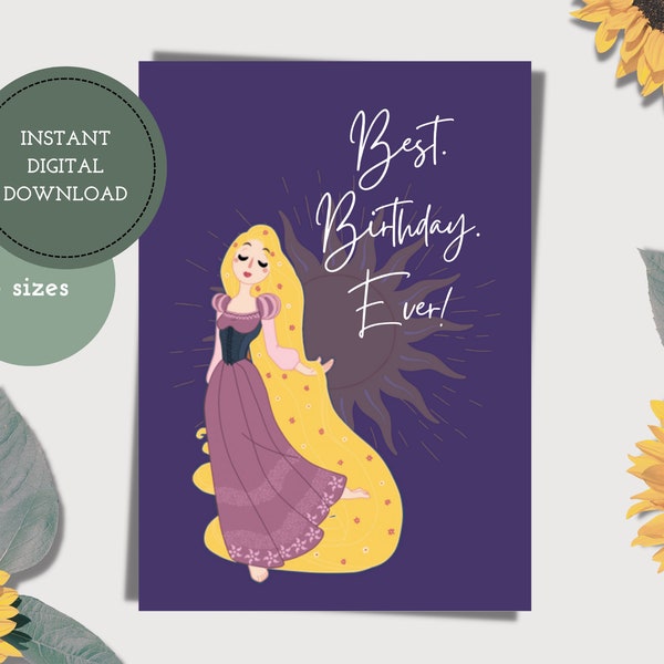 Rapunzel Printable Birthday Card — Tangled — Digital Birthday Card — Best Birthday Ever — Digital Download — Stationary — Disney Princess