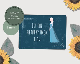 Frozen Printable Birthday Card — Elsa — Let it Go — Digital Birthday Card — Digital Download — Stationary — Disney
