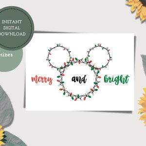 Vrolijke en heldere afdrukbare kerstkaart — Mickey Christmas Lights — Mouse Holiday Lights — Digitale kerstkaart — Digitale download
