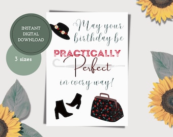 Practically Perfect Birthday Printable Card — Mary Poppins — Digital Birthday Card — Printable Birthday Card — Digital Download — Disney