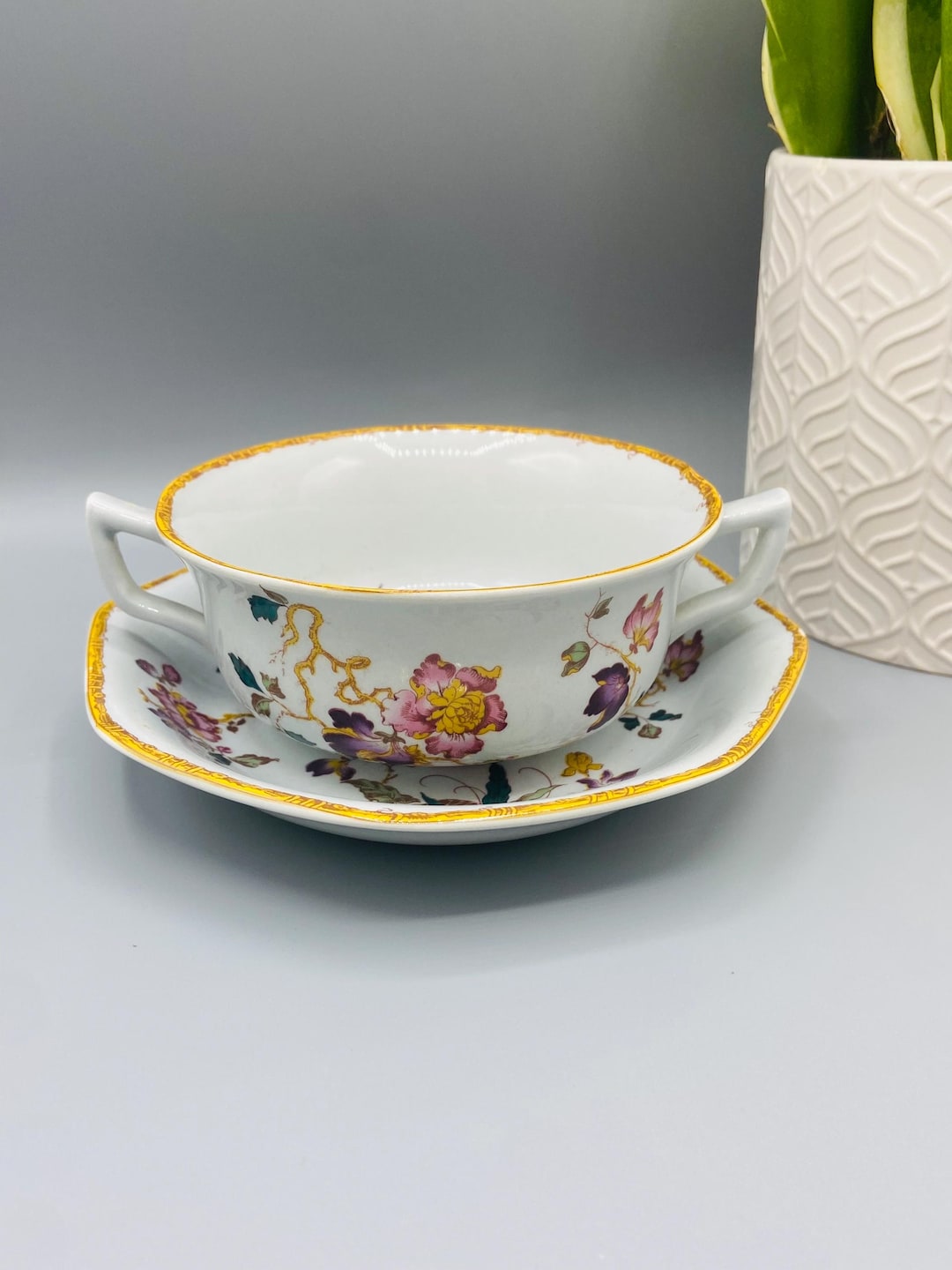 Rare Vintage Wedgwood Devon Rose Soup Bowl & Saucer Set – English ...