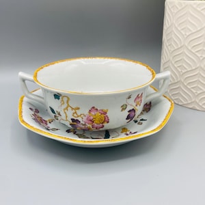 Rare Vintage Wedgwood Devon Rose Soup Bowl & Saucer Set – English Floral China